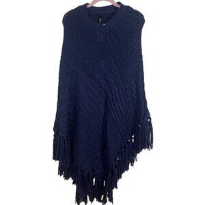 Torrid Sweater Women OS Blue Cable Knit Poncho Fringe Old Money Preppy Classic